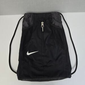 Nike Drawstring Lightweight Black/Gray Backpack Front Zip Pocket 2 Mesh Pockets